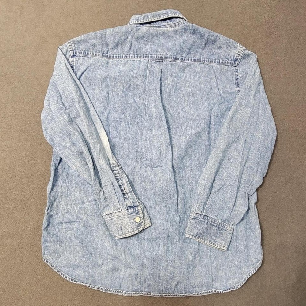 Lauren Ralph Lauren Denim Button Down Shirt Light Wash Blue Crest Logo Womens L - Picture 6 of 6